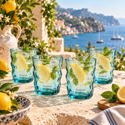 Pemzori Mare Aqua Wavy Glasses - Set of 4