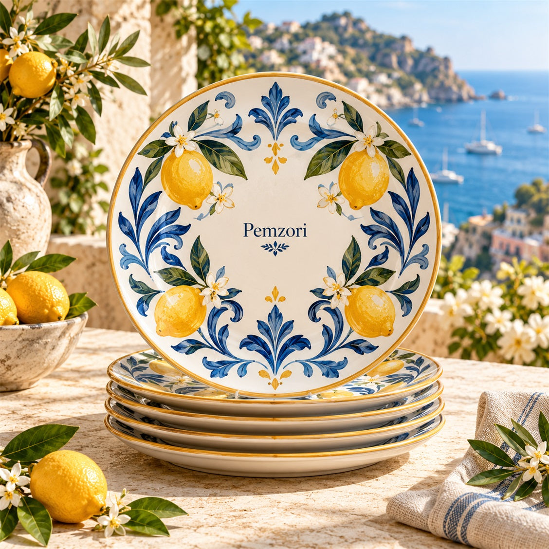 Pemzori Taormina Lemon Dinner Plates - Set of 6